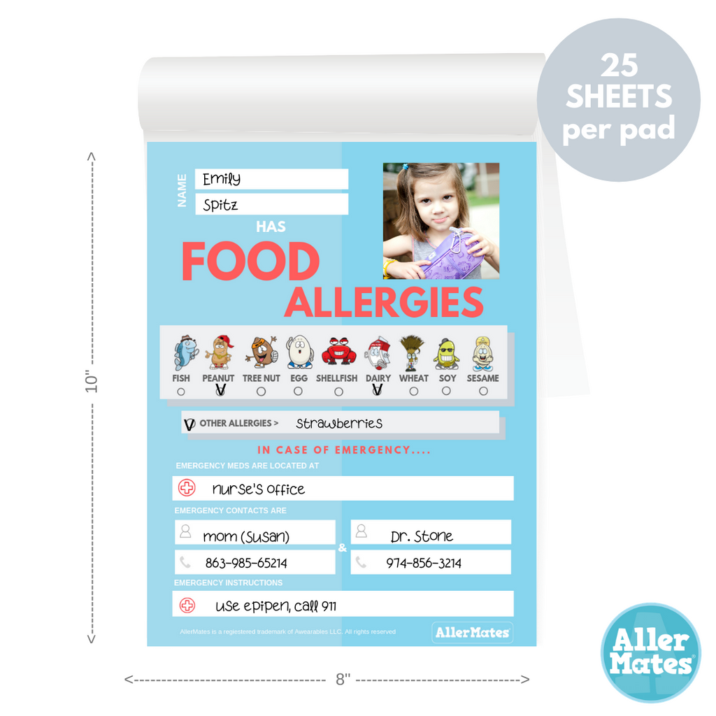 AllerMates Food Allergy Safety Classroom Notepad for Teachers and Students